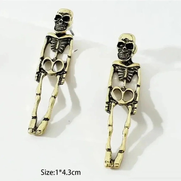 Halloween Skull Skeleton Removable Stud Earrings Ghost Couple Human Body Earring - Picture 1 of 5